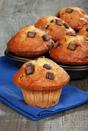 fresh baked banana chocolate muffinsの写真素材
