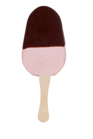 Frozen strawberry chocolate yogurt popsicleの写真素材