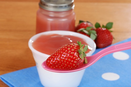 Organic strawberry baby food conceptの写真素材