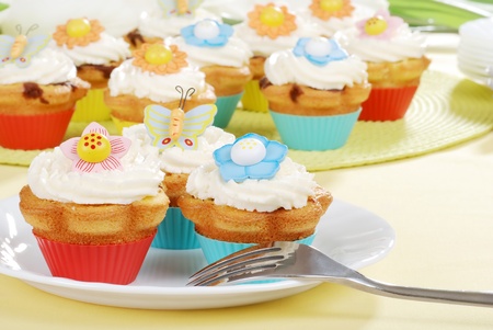 Easter cupcakes with a forkの写真素材