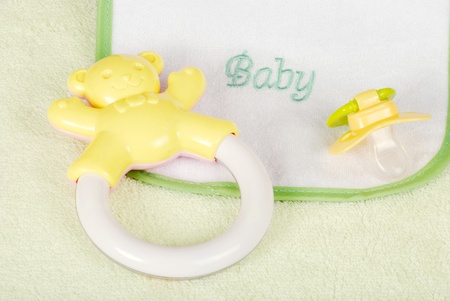 baby rattle and bibの写真素材