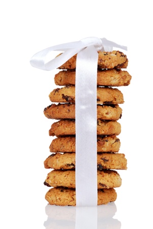 Oatmeal raisin cookies with white lace ribbonの写真素材
