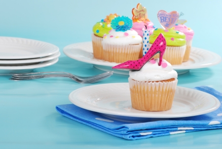 decorated cupcakes on a plateの写真素材