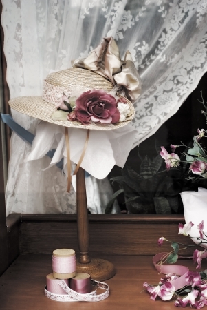 Vintage Ladies hat in store window displayの写真素材