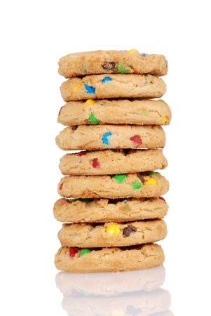 Stack of chocolate chip candy cookiesの写真素材