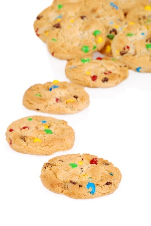 Closeup line of candy chocolate cookiesの写真素材