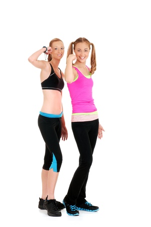 Two happy women doing zumba Fitnessの写真素材