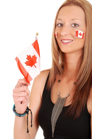 Young woman with canada flag and tattoosの写真素材