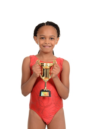 South African child with gymnastics trophyの写真素材