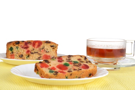 fruit cake on a plateの写真素材