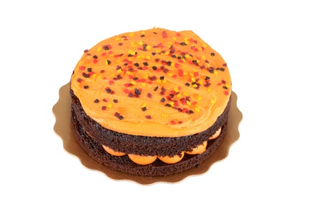 Isolated halloween orange chocolate cakeの写真素材