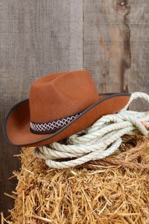 Closeup cowboy hat and ropesの写真素材