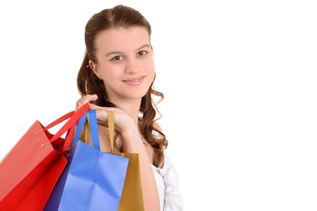 Closeup teenager with shopping bagsの写真素材