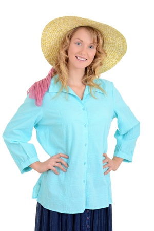 Country woman with straw hatの写真素材