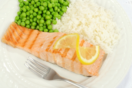 top view salmon with lemonの写真素材