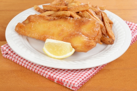 fish and chips with lemonの写真素材