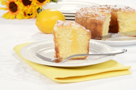 lemon coffee cake with a forkの写真素材
