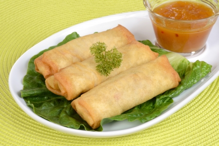 Spring rolls with plum sauceの写真素材