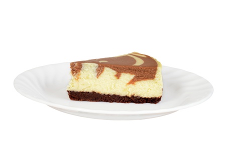 isolated chocolate cheesecake on a plateの写真素材