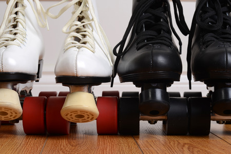 closeup front view quad roller skatesの写真素材