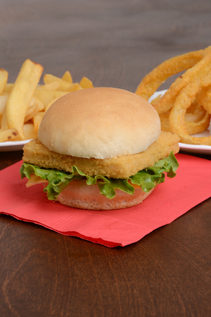 fillet fish sandwich with cheese and lettuceの写真素材
