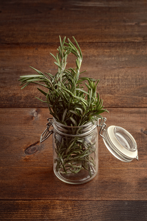 closeup fresh rosemary in a jarの写真素材