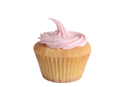closeup pink cupcake on white backgroundの写真素材