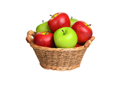 isolated basket of red and green applesの写真素材