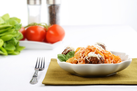 bowl of spaghetti and meatballsの写真素材