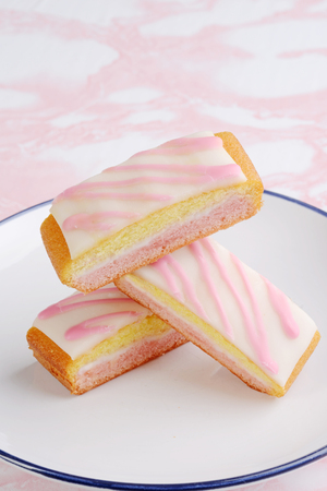 closeup pile of angel cake slicesの写真素材