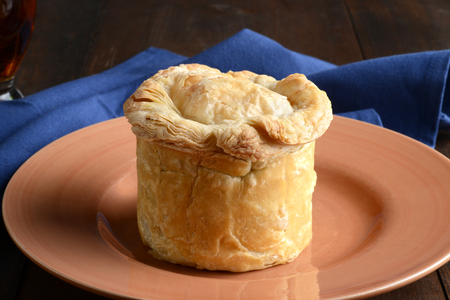 closeup meat pie on a plateの写真素材
