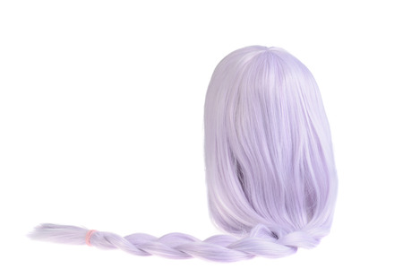isolated mauve colored wig with a ponytailの写真素材