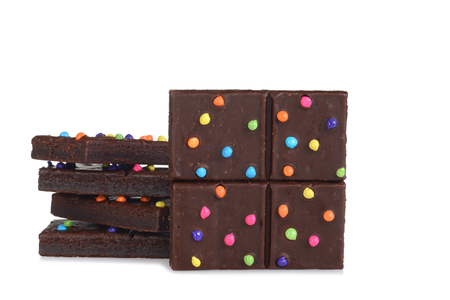 chocolate fudge brownies with candy piecesの写真素材