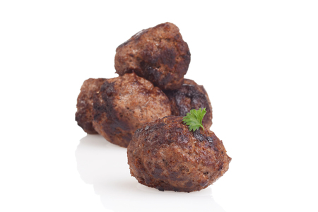 closeup homemade cooked meatball with parsleyの写真素材