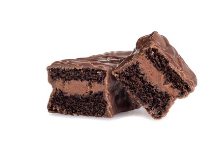 closeup sliced cream filled chocolate bar cakesの写真素材