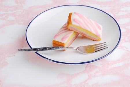 english angel cake slices with a forkの写真素材
