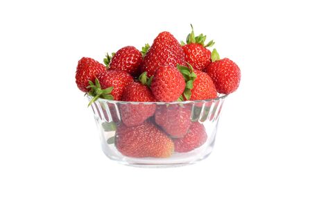 isolated glass bowl of strawberriesの写真素材