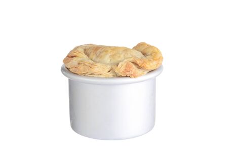 meat pie in a silver metal potの写真素材