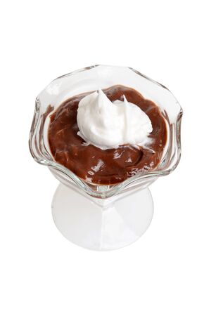 top view chocolate pudding with whipped creamの写真素材