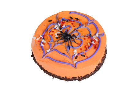 top view orange halloween decorated cakeの写真素材