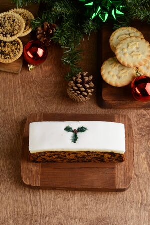 high angle view christmas desserts with decorationsの写真素材