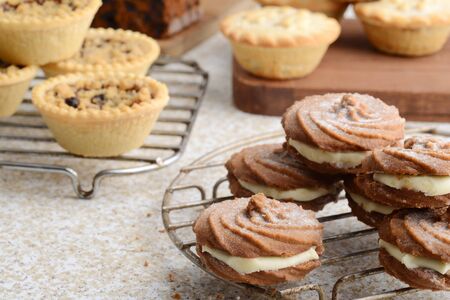 christmas desserts with focus on gingerbread swirl cookiesの写真素材