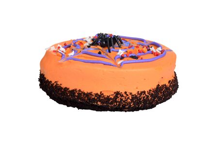 isolated halloween cake with spider on topの写真素材