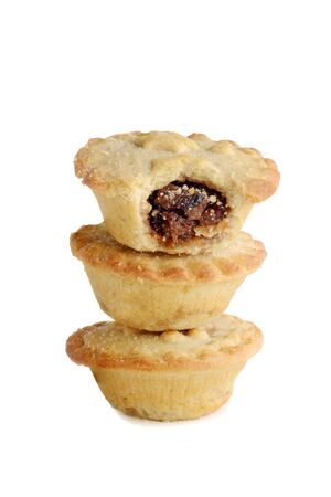stack of mincemeat pies on white backgroundの写真素材