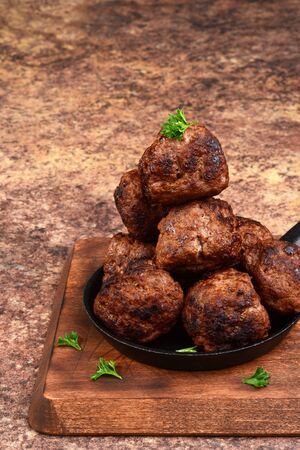 stack of cooked homemade meatballsの写真素材