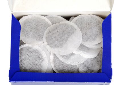 top view tea bags in a boxの写真素材
