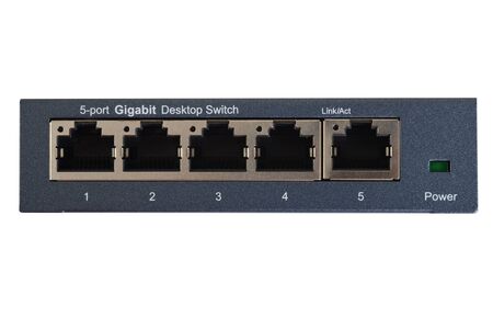 closeup 5 port gigabit  network switchの写真素材