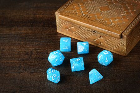 d & d dice with box focus on number 20の写真素材