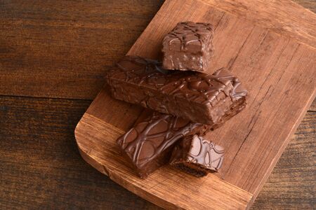 top view chocolate cream filled bar cakesの写真素材
