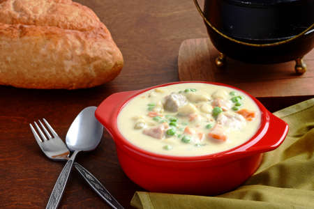 closeup vegetable cream chicken soupの写真素材